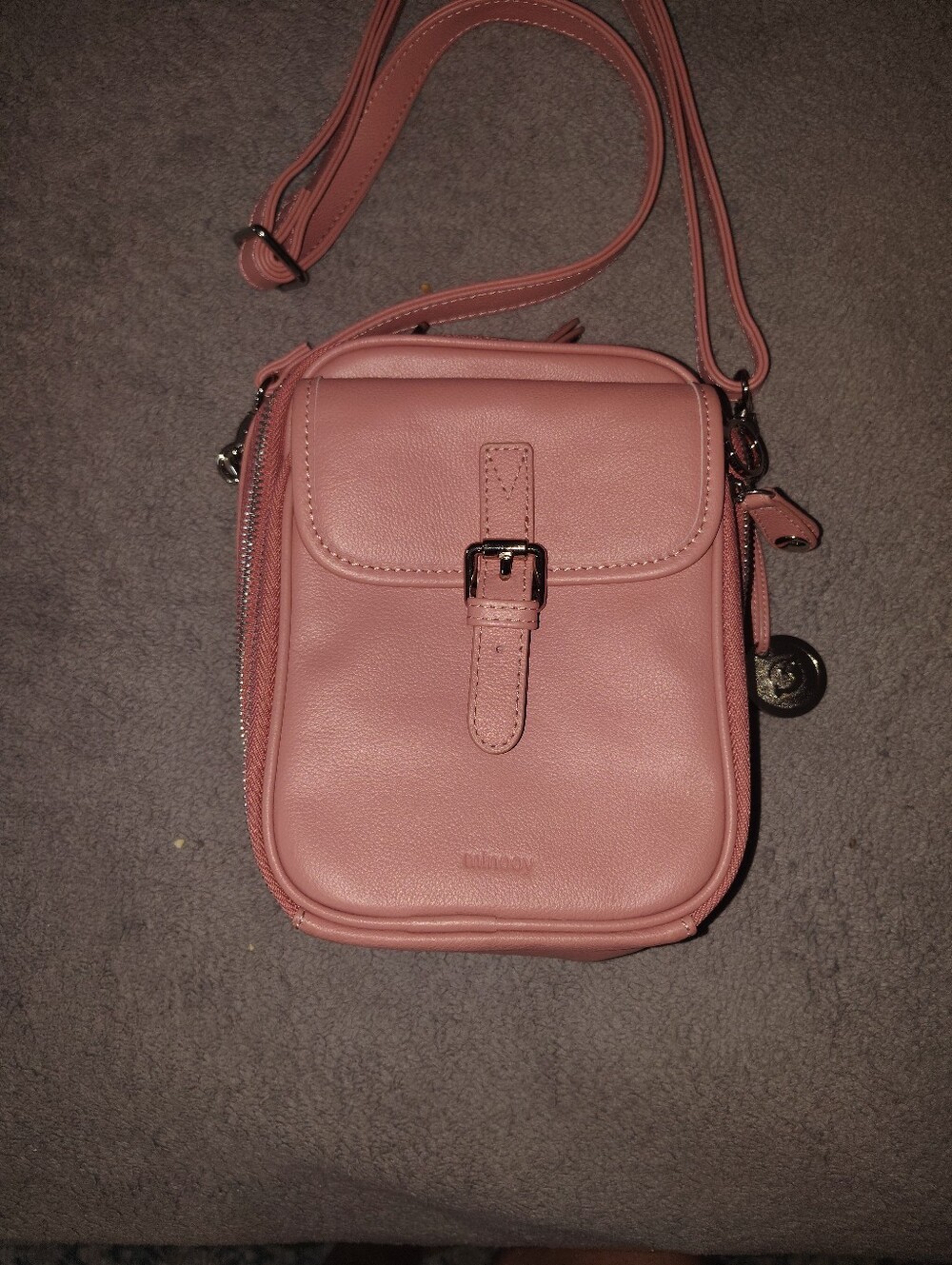 Mellow Pink Faux-Leather Crossbody Bag with Buckle Detail